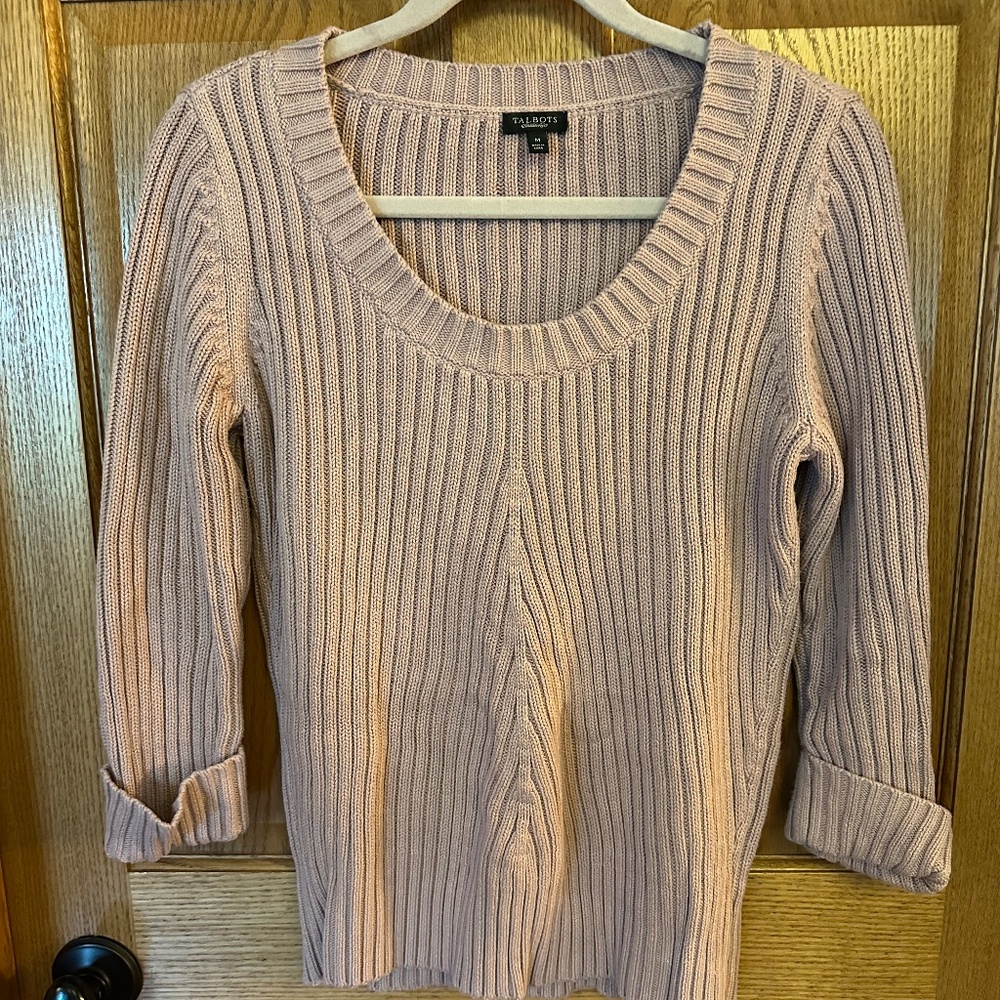 Talbots Scoop Neck 3/4 Sleeve Mauve Cotton Sweater.  Size Medium.